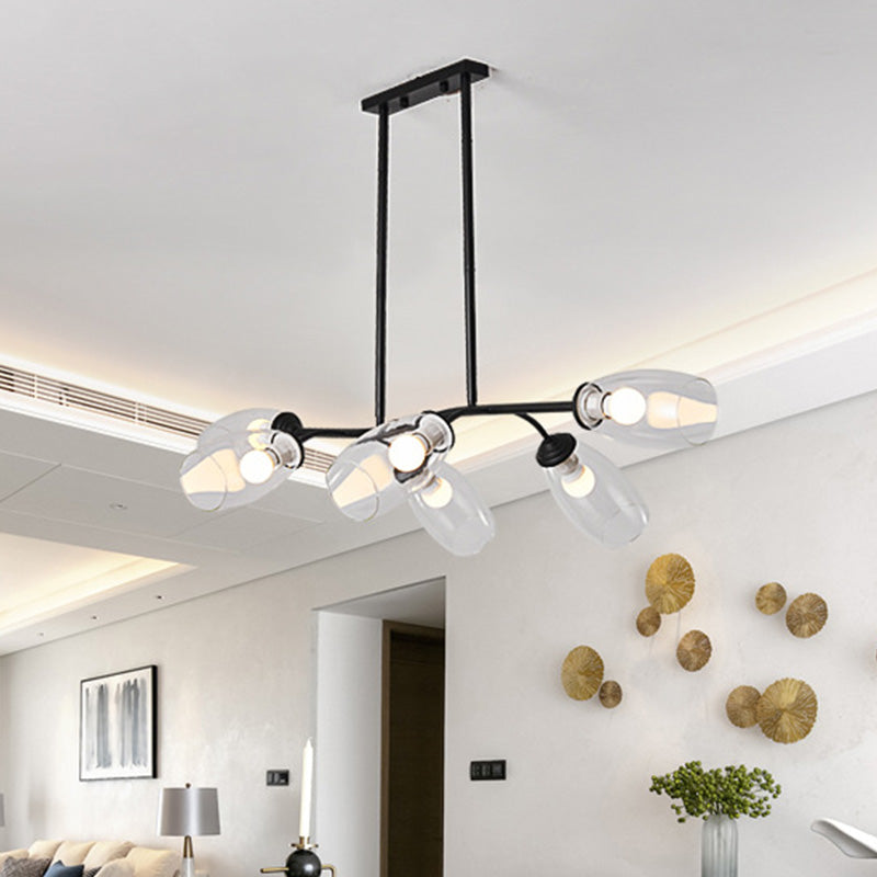 Modern 6-Bulb Island Pendant Light with Clear/Amber Glass Shade Black Branch Ceiling Hang Fixture Clearhalo 'Ceiling Lights' 'Close To Ceiling Lights' 'Glass shade' 'Glass' 'Island Lights' Lighting' 758896