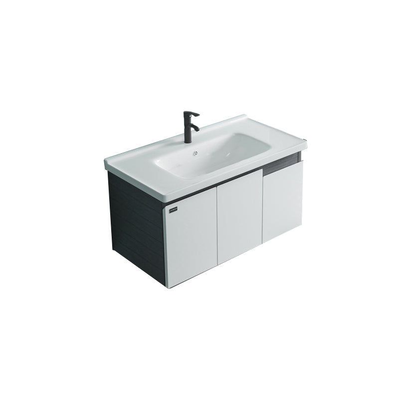 Single Sink Rectangular Bathroom Vanity Modern White Metal Frame Vanity Set Vanity & Faucet 35.8"L x 18.9"W x 18.1"H White Clearhalo 'Bathroom Remodel & Bathroom Fixtures' 'Bathroom Vanities' 'bathroom_vanities' 'Home Improvement' 'home_improvement' 'home_improvement_bathroom_vanities' 7588965