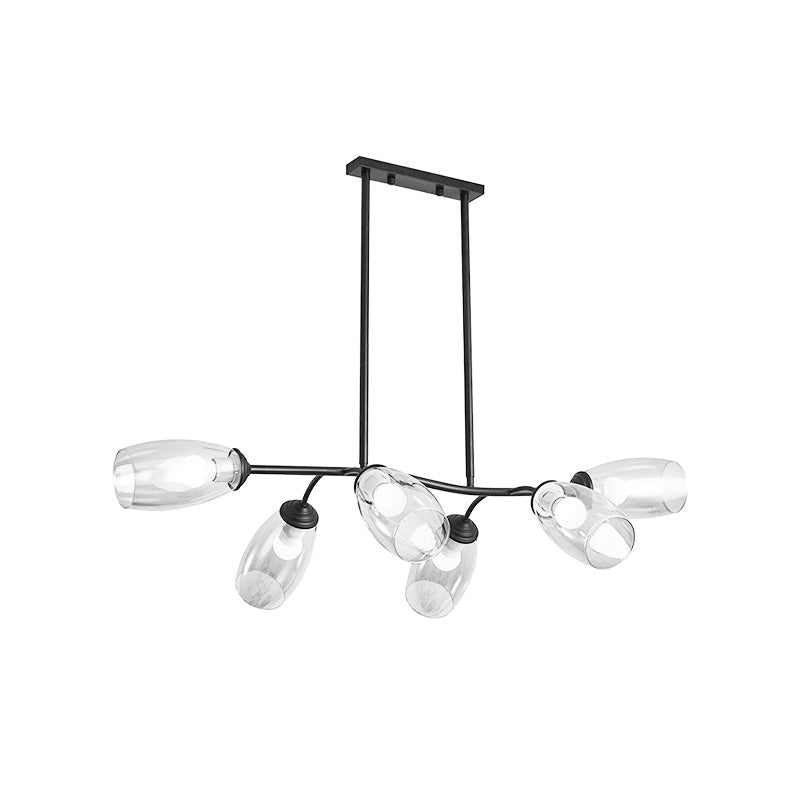 Modern 6-Bulb Island Pendant Light with Clear/Amber Glass Shade Black Branch Ceiling Hang Fixture Clearhalo 'Ceiling Lights' 'Close To Ceiling Lights' 'Glass shade' 'Glass' 'Island Lights' Lighting' 758897