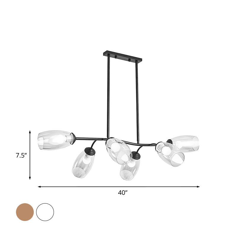 Modern 6-Bulb Island Pendant Light with Clear/Amber Glass Shade Black Branch Ceiling Hang Fixture Clearhalo 'Ceiling Lights' 'Close To Ceiling Lights' 'Glass shade' 'Glass' 'Island Lights' Lighting' 758898