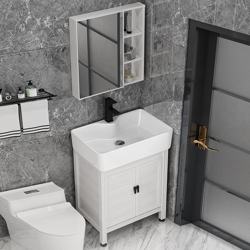 Rectangular Modern Bathroom Vanity White Metal Frame Single-Sink Vanity Set Clearhalo 'Bathroom Remodel & Bathroom Fixtures' 'Bathroom Vanities' 'bathroom_vanities' 'Home Improvement' 'home_improvement' 'home_improvement_bathroom_vanities' 7588990