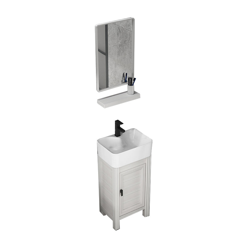 Rectangular Modern Bathroom Vanity White Metal Frame Single-Sink Vanity Set Vanity & Faucet & Mirrors 16"L x 12"W x 32"H Clearhalo 'Bathroom Remodel & Bathroom Fixtures' 'Bathroom Vanities' 'bathroom_vanities' 'Home Improvement' 'home_improvement' 'home_improvement_bathroom_vanities' 7588991