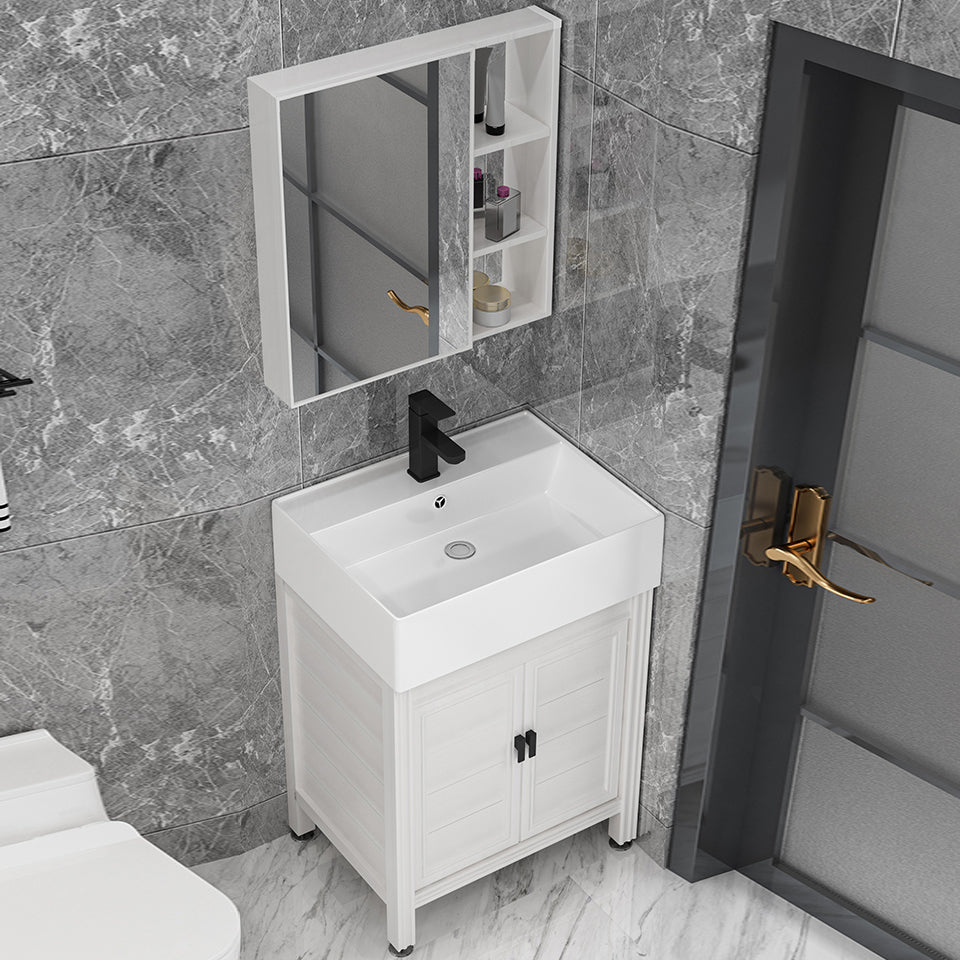 Rectangular Modern Bathroom Vanity White Metal Frame Single-Sink Vanity Set Clearhalo 'Bathroom Remodel & Bathroom Fixtures' 'Bathroom Vanities' 'bathroom_vanities' 'Home Improvement' 'home_improvement' 'home_improvement_bathroom_vanities' 7588992
