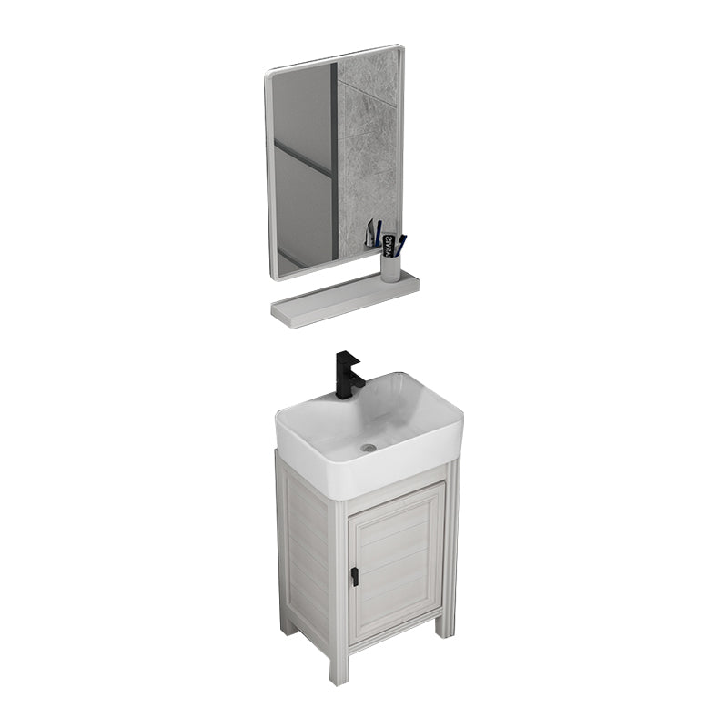 Rectangular Modern Bathroom Vanity White Metal Frame Single-Sink Vanity Set Vanity & Faucet & Mirrors 19"L x 15"W x 32"H Clearhalo 'Bathroom Remodel & Bathroom Fixtures' 'Bathroom Vanities' 'bathroom_vanities' 'Home Improvement' 'home_improvement' 'home_improvement_bathroom_vanities' 7588993