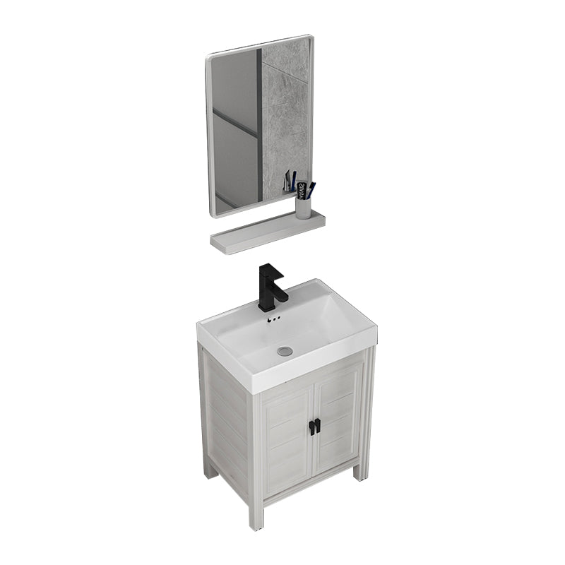 Rectangular Modern Bathroom Vanity White Metal Frame Single-Sink Vanity Set Vanity & Faucet & Mirrors 20"L x 15"W x 32"H Clearhalo 'Bathroom Remodel & Bathroom Fixtures' 'Bathroom Vanities' 'bathroom_vanities' 'Home Improvement' 'home_improvement' 'home_improvement_bathroom_vanities' 7588995