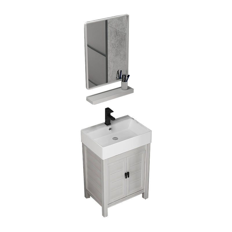 Rectangular Modern Bathroom Vanity White Metal Frame Single-Sink Vanity Set Vanity & Faucet & Mirrors 20"L x 17"W x 33"H Clearhalo 'Bathroom Remodel & Bathroom Fixtures' 'Bathroom Vanities' 'bathroom_vanities' 'Home Improvement' 'home_improvement' 'home_improvement_bathroom_vanities' 7588997