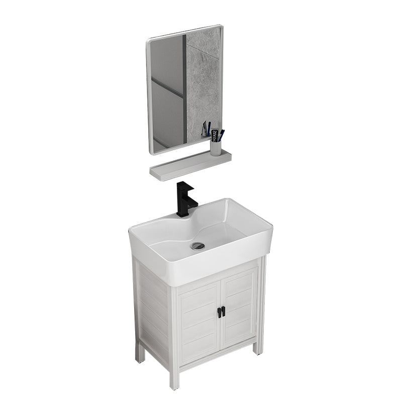 Rectangular Modern Bathroom Vanity White Metal Frame Single-Sink Vanity Set Vanity & Faucet & Mirrors 23"L x 15"W x 33"H Clearhalo 'Bathroom Remodel & Bathroom Fixtures' 'Bathroom Vanities' 'bathroom_vanities' 'Home Improvement' 'home_improvement' 'home_improvement_bathroom_vanities' 7588999
