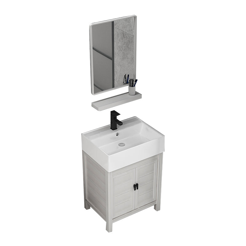 Rectangular Modern Bathroom Vanity White Metal Frame Single-Sink Vanity Set Vanity & Faucet & Mirrors 23"L x 17"W x 33"H Clearhalo 'Bathroom Remodel & Bathroom Fixtures' 'Bathroom Vanities' 'bathroom_vanities' 'Home Improvement' 'home_improvement' 'home_improvement_bathroom_vanities' 7589001