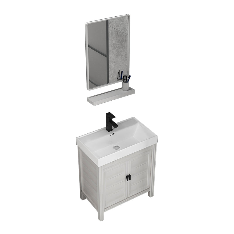 Rectangular Modern Bathroom Vanity White Metal Frame Single-Sink Vanity Set Vanity & Faucet & Mirrors 24"L x 15"W x 32"H Clearhalo 'Bathroom Remodel & Bathroom Fixtures' 'Bathroom Vanities' 'bathroom_vanities' 'Home Improvement' 'home_improvement' 'home_improvement_bathroom_vanities' 7589002