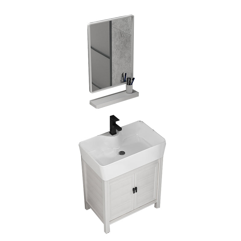 Rectangular Modern Bathroom Vanity White Metal Frame Single-Sink Vanity Set Vanity & Faucet & Mirrors 26"L x 16"W x 33"H Clearhalo 'Bathroom Remodel & Bathroom Fixtures' 'Bathroom Vanities' 'bathroom_vanities' 'Home Improvement' 'home_improvement' 'home_improvement_bathroom_vanities' 7589005