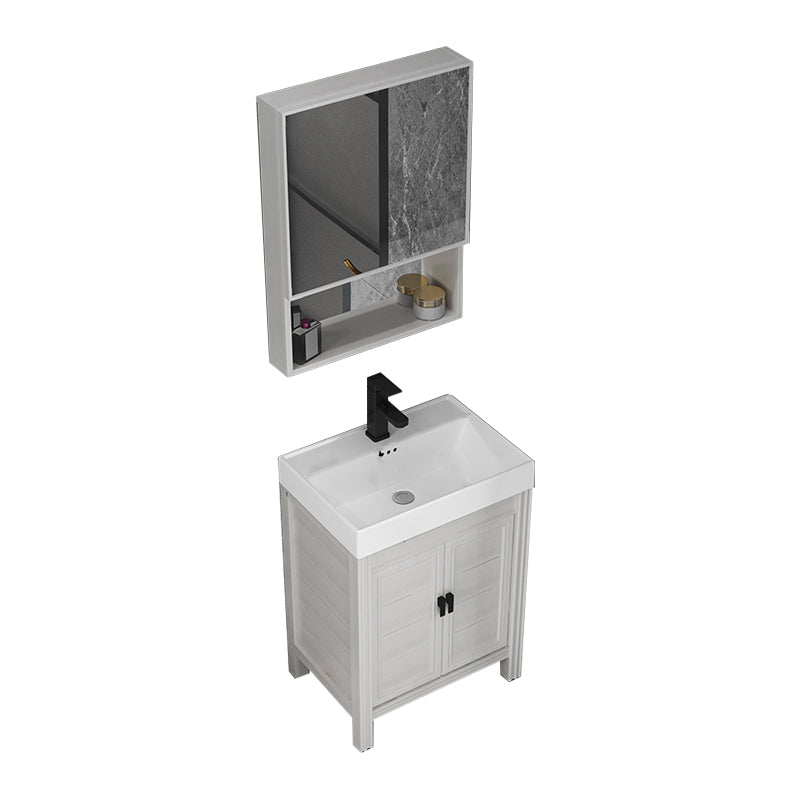 Rectangular Modern Bathroom Vanity White Metal Frame Single-Sink Vanity Set Vanity & Faucet & Mirror Cabinet 20"L x 15"W x 32"H Clearhalo 'Bathroom Remodel & Bathroom Fixtures' 'Bathroom Vanities' 'bathroom_vanities' 'Home Improvement' 'home_improvement' 'home_improvement_bathroom_vanities' 7589009