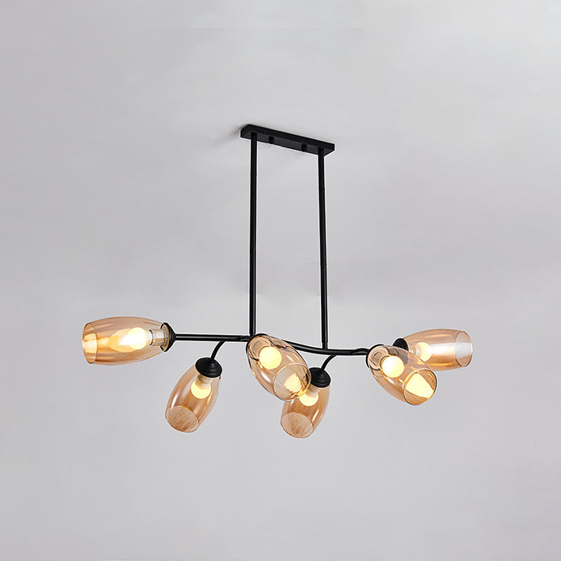 Modern 6-Bulb Island Pendant Light with Clear/Amber Glass Shade Black Branch Ceiling Hang Fixture Clearhalo 'Ceiling Lights' 'Close To Ceiling Lights' 'Glass shade' 'Glass' 'Island Lights' Lighting' 758901
