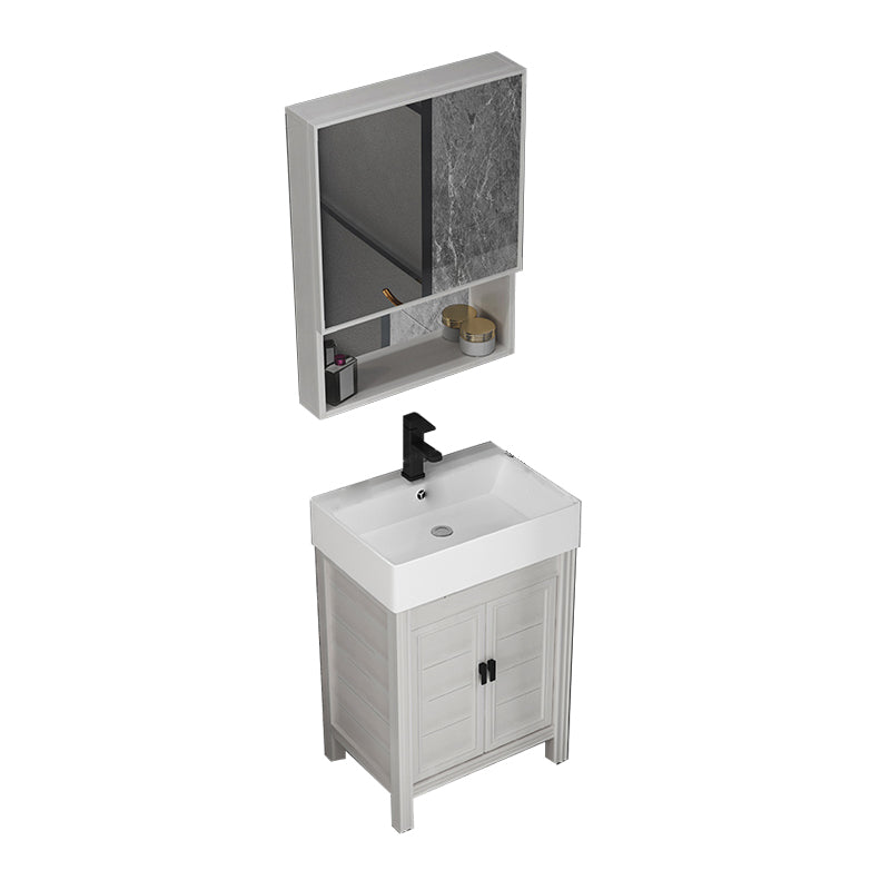 Rectangular Modern Bathroom Vanity White Metal Frame Single-Sink Vanity Set Vanity & Faucet & Mirror Cabinet 20"L x 17"W x 33"H Clearhalo 'Bathroom Remodel & Bathroom Fixtures' 'Bathroom Vanities' 'bathroom_vanities' 'Home Improvement' 'home_improvement' 'home_improvement_bathroom_vanities' 7589010