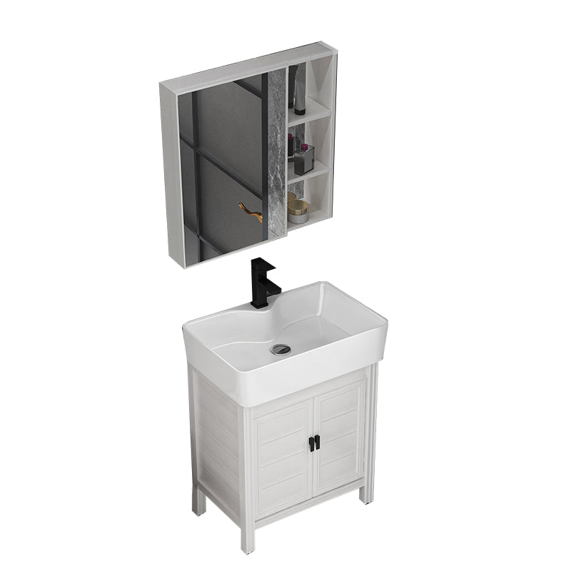 Rectangular Modern Bathroom Vanity White Metal Frame Single-Sink Vanity Set Vanity & Faucet & Mirror Cabinet 23"L x 15"W x 33"H Clearhalo 'Bathroom Remodel & Bathroom Fixtures' 'Bathroom Vanities' 'bathroom_vanities' 'Home Improvement' 'home_improvement' 'home_improvement_bathroom_vanities' 7589011