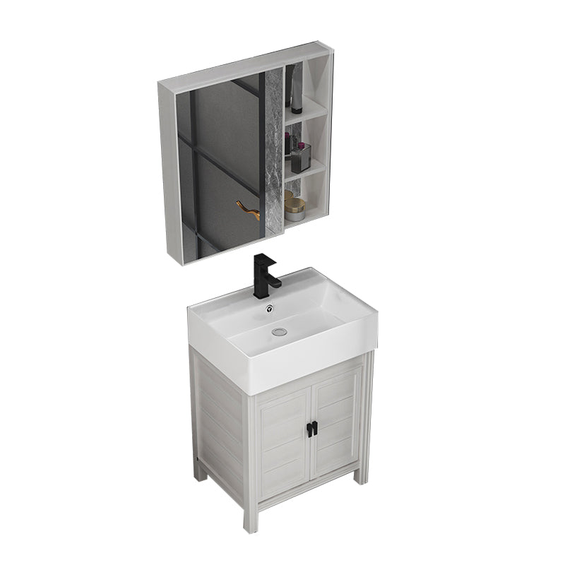 Rectangular Modern Bathroom Vanity White Metal Frame Single-Sink Vanity Set Vanity & Faucet & Mirror Cabinet 23"L x 17"W x 33"H Clearhalo 'Bathroom Remodel & Bathroom Fixtures' 'Bathroom Vanities' 'bathroom_vanities' 'Home Improvement' 'home_improvement' 'home_improvement_bathroom_vanities' 7589012