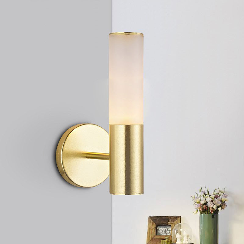 Frosted Glass Tube Reading Wall Lighting Post Modern 1 Light Gold LED Wall Mounted Lamp Clearhalo 'Cast Iron' 'Glass' 'Industrial' 'Modern wall lights' 'Modern' 'Tiffany' 'Traditional wall lights' 'Wall Lamps & Sconces' 'Wall Lights' Lighting' 758903