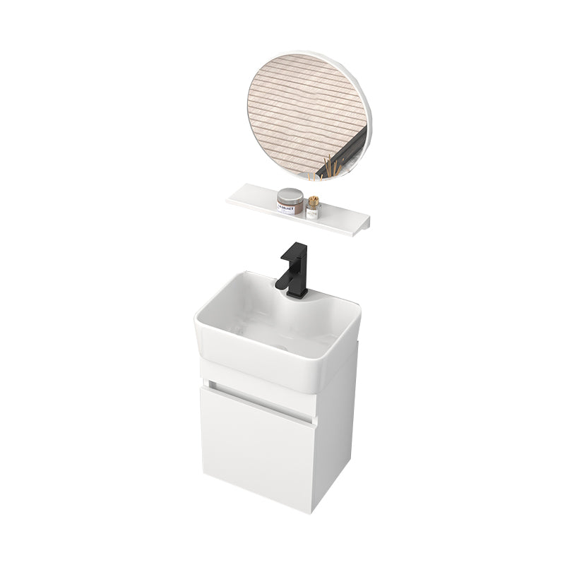 Rectangular Single Sink Bathroom Vanity Modern White Wall Mount Vanity Set Vanity & Faucet & Mirrors 16"L x 12"W x 21"H Clearhalo 'Bathroom Remodel & Bathroom Fixtures' 'Bathroom Vanities' 'bathroom_vanities' 'Home Improvement' 'home_improvement' 'home_improvement_bathroom_vanities' 7589048