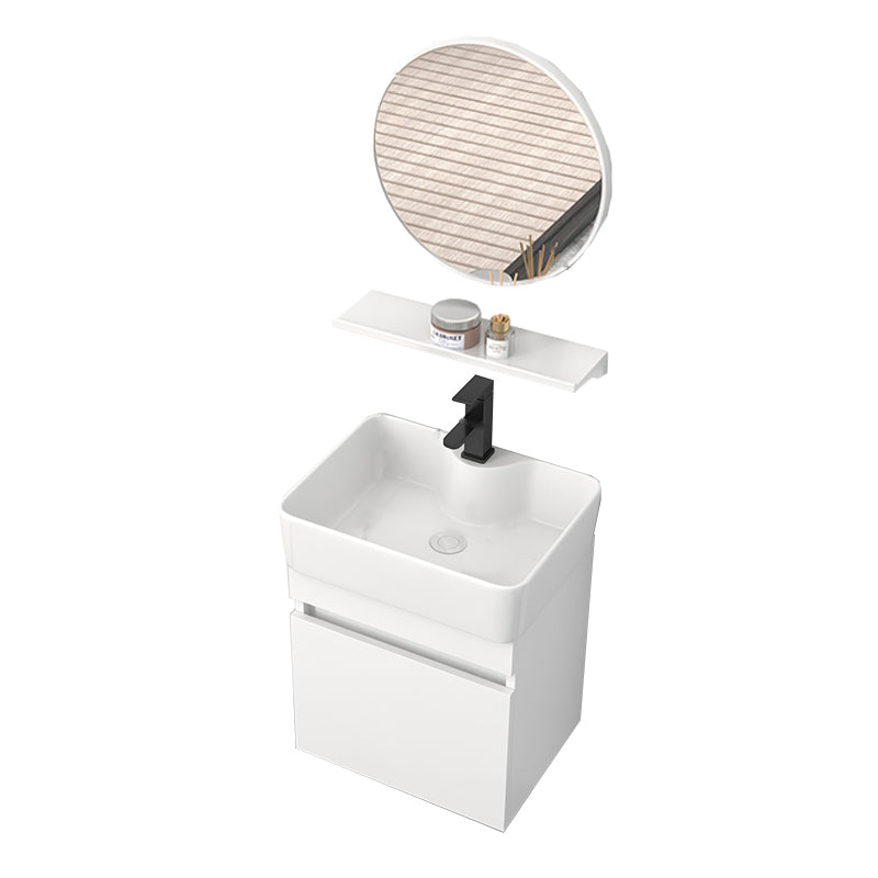 Rectangular Single Sink Bathroom Vanity Modern White Wall Mount Vanity Set Vanity & Faucet & Mirrors 19"L x 15"W x 21"H Clearhalo 'Bathroom Remodel & Bathroom Fixtures' 'Bathroom Vanities' 'bathroom_vanities' 'Home Improvement' 'home_improvement' 'home_improvement_bathroom_vanities' 7589050