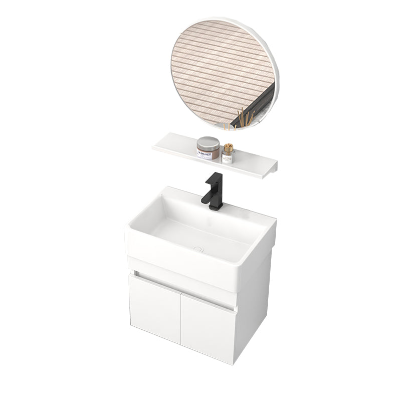 Rectangular Single Sink Bathroom Vanity Modern White Wall Mount Vanity Set Vanity & Faucet & Mirrors 21"L x 14"W x 21"H Clearhalo 'Bathroom Remodel & Bathroom Fixtures' 'Bathroom Vanities' 'bathroom_vanities' 'Home Improvement' 'home_improvement' 'home_improvement_bathroom_vanities' 7589052
