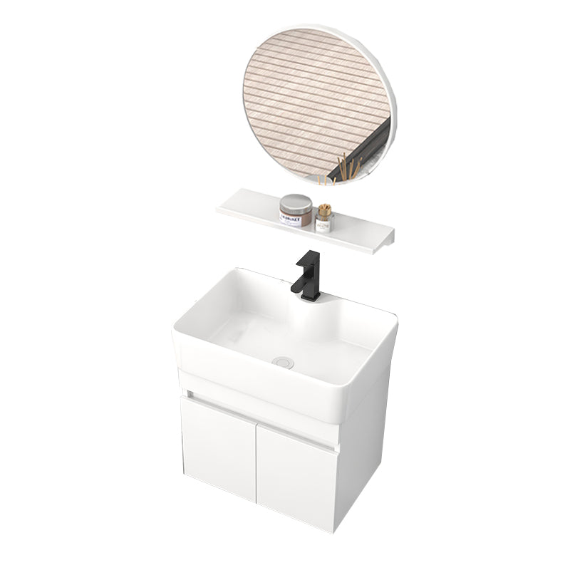 Rectangular Single Sink Bathroom Vanity Modern White Wall Mount Vanity Set Vanity & Faucet & Mirrors 23"L x 15"W x 21"H Clearhalo 'Bathroom Remodel & Bathroom Fixtures' 'Bathroom Vanities' 'bathroom_vanities' 'Home Improvement' 'home_improvement' 'home_improvement_bathroom_vanities' 7589053