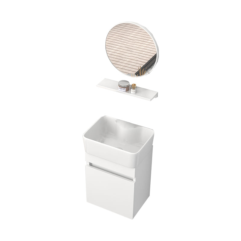 Rectangular Single Sink Bathroom Vanity Modern White Wall Mount Vanity Set Vanity & Mirror 16"L x 12"W x 21"H Clearhalo 'Bathroom Remodel & Bathroom Fixtures' 'Bathroom Vanities' 'bathroom_vanities' 'Home Improvement' 'home_improvement' 'home_improvement_bathroom_vanities' 7589055