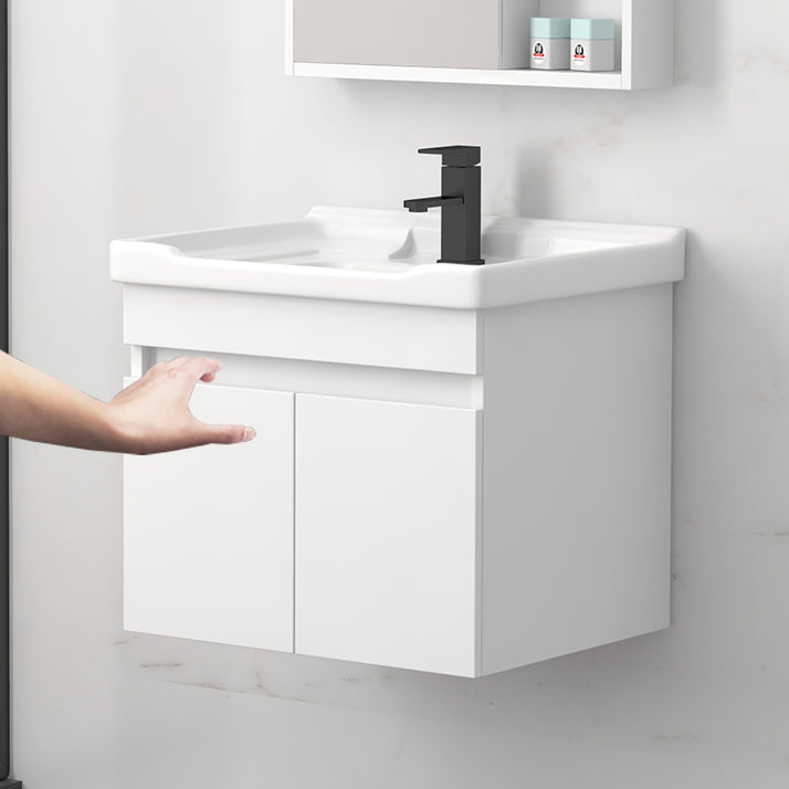 Rectangular Single Sink Bathroom Vanity Modern White Wall Mount Vanity Set Clearhalo 'Bathroom Remodel & Bathroom Fixtures' 'Bathroom Vanities' 'bathroom_vanities' 'Home Improvement' 'home_improvement' 'home_improvement_bathroom_vanities' 7589057