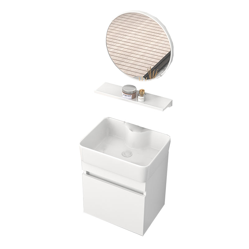 Rectangular Single Sink Bathroom Vanity Modern White Wall Mount Vanity Set Vanity & Mirror 19"L x 15"W x 21"H Clearhalo 'Bathroom Remodel & Bathroom Fixtures' 'Bathroom Vanities' 'bathroom_vanities' 'Home Improvement' 'home_improvement' 'home_improvement_bathroom_vanities' 7589058