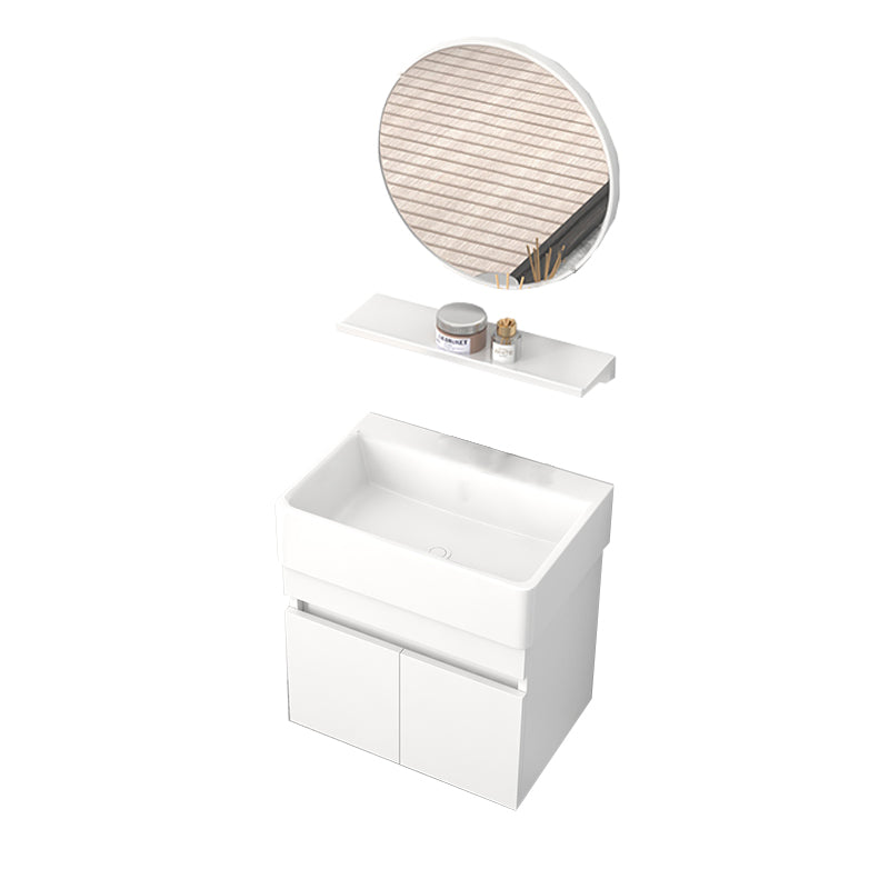 Rectangular Single Sink Bathroom Vanity Modern White Wall Mount Vanity Set Vanity & Mirror 21"L x 14"W x 21"H Clearhalo 'Bathroom Remodel & Bathroom Fixtures' 'Bathroom Vanities' 'bathroom_vanities' 'Home Improvement' 'home_improvement' 'home_improvement_bathroom_vanities' 7589060