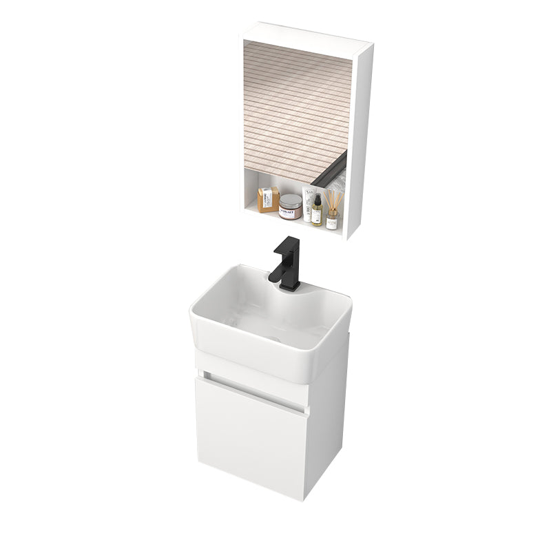 Rectangular Single Sink Bathroom Vanity Modern White Wall Mount Vanity Set Vanity & Faucet & Mirror Cabinet 16"L x 12"W x 21"H Clearhalo 'Bathroom Remodel & Bathroom Fixtures' 'Bathroom Vanities' 'bathroom_vanities' 'Home Improvement' 'home_improvement' 'home_improvement_bathroom_vanities' 7589062