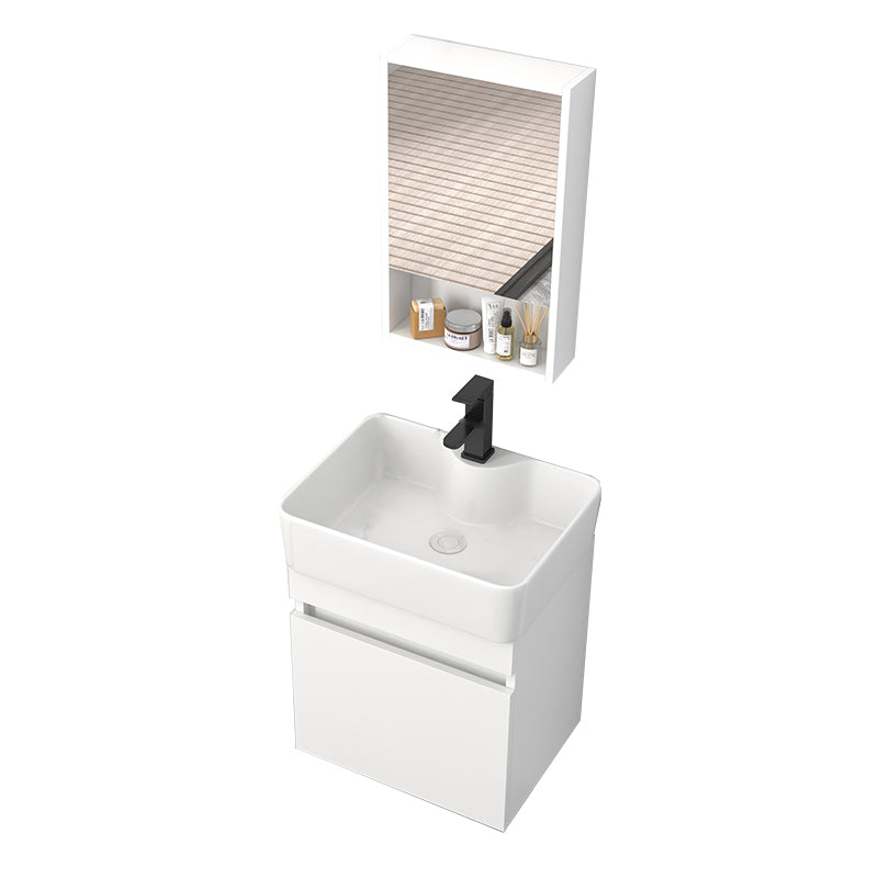 Rectangular Single Sink Bathroom Vanity Modern White Wall Mount Vanity Set Vanity & Faucet & Mirror Cabinet 19"L x 15"W x 21"H Clearhalo 'Bathroom Remodel & Bathroom Fixtures' 'Bathroom Vanities' 'bathroom_vanities' 'Home Improvement' 'home_improvement' 'home_improvement_bathroom_vanities' 7589063