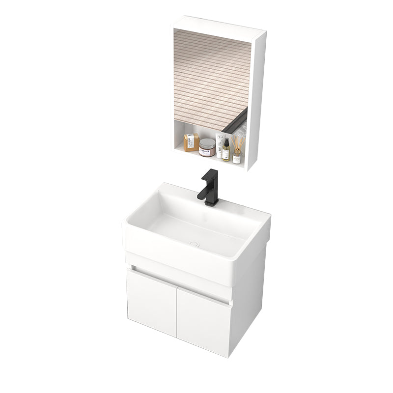 Rectangular Single Sink Bathroom Vanity Modern White Wall Mount Vanity Set Vanity & Faucet & Mirror Cabinet 21"L x 14"W x 21"H Clearhalo 'Bathroom Remodel & Bathroom Fixtures' 'Bathroom Vanities' 'bathroom_vanities' 'Home Improvement' 'home_improvement' 'home_improvement_bathroom_vanities' 7589064