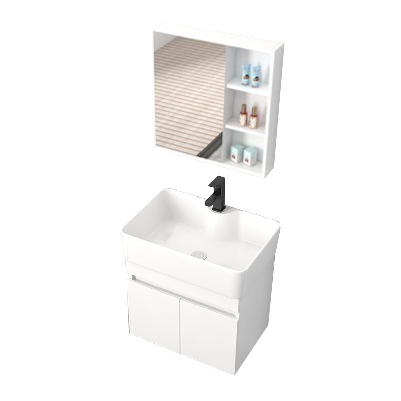 Rectangular Single Sink Bathroom Vanity Modern White Wall Mount Vanity Set Vanity & Faucet & Mirror Cabinet 23"L x 15"W x 21"H Clearhalo 'Bathroom Remodel & Bathroom Fixtures' 'Bathroom Vanities' 'bathroom_vanities' 'Home Improvement' 'home_improvement' 'home_improvement_bathroom_vanities' 7589065