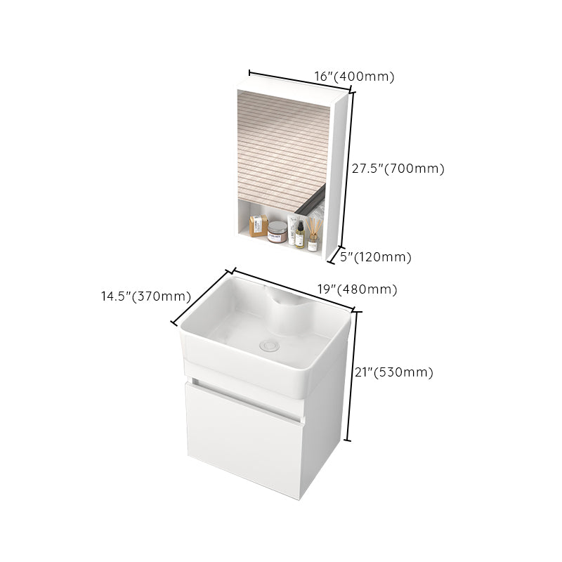 Rectangular Single Sink Bathroom Vanity Modern White Wall Mount Vanity Set Clearhalo 'Bathroom Remodel & Bathroom Fixtures' 'Bathroom Vanities' 'bathroom_vanities' 'Home Improvement' 'home_improvement' 'home_improvement_bathroom_vanities' 7589095