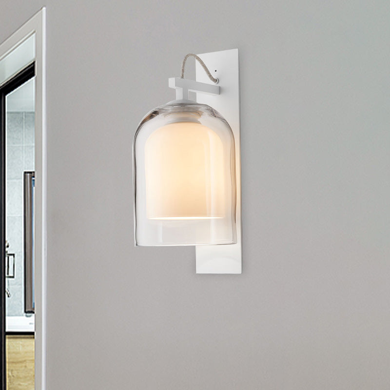 Modernist 1 Head Wall Light Fixture White Bell Wall Mount Lamp with Clear Glass Shade White Clearhalo 'Cast Iron' 'Glass' 'Industrial' 'Modern wall lights' 'Modern' 'Tiffany' 'Traditional wall lights' 'Wall Lamps & Sconces' 'Wall Lights' Lighting' 758914