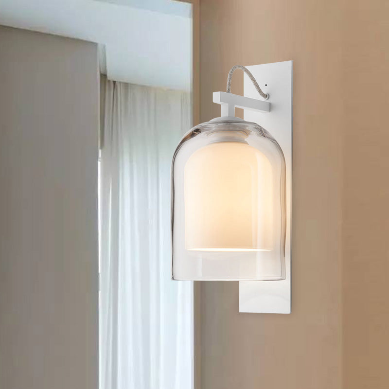 Modernist 1 Head Wall Light Fixture White Bell Wall Mount Lamp with Clear Glass Shade Clearhalo 'Cast Iron' 'Glass' 'Industrial' 'Modern wall lights' 'Modern' 'Tiffany' 'Traditional wall lights' 'Wall Lamps & Sconces' 'Wall Lights' Lighting' 758915