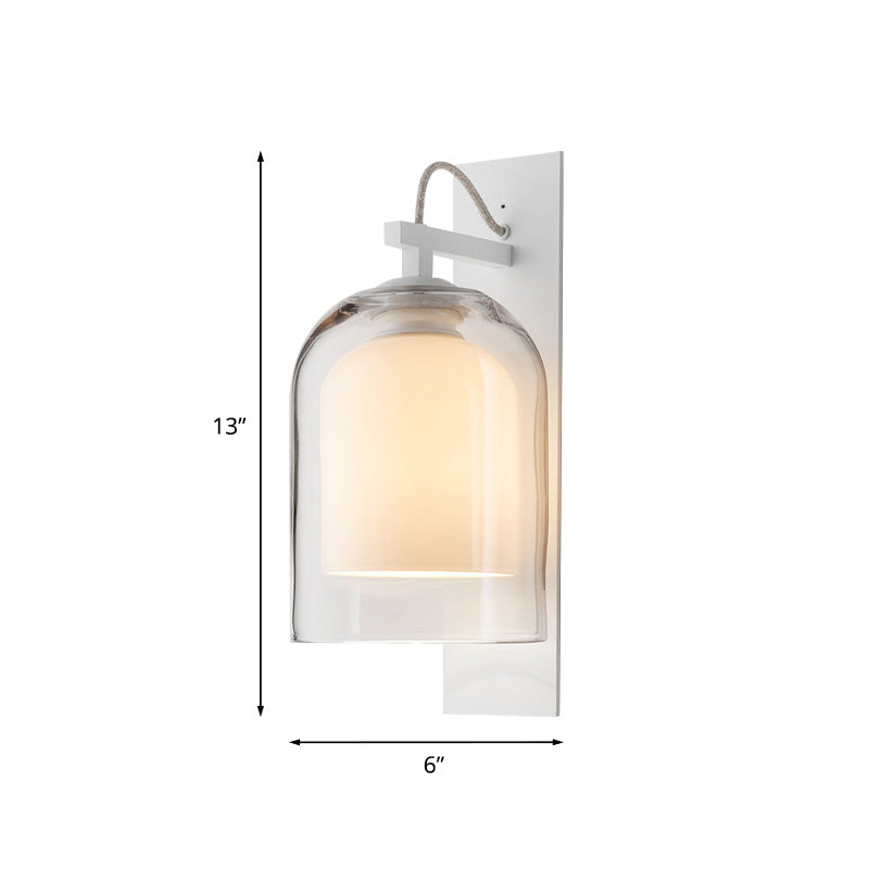 Modernist 1 Head Wall Light Fixture White Bell Wall Mount Lamp with Clear Glass Shade Clearhalo 'Cast Iron' 'Glass' 'Industrial' 'Modern wall lights' 'Modern' 'Tiffany' 'Traditional wall lights' 'Wall Lamps & Sconces' 'Wall Lights' Lighting' 758917