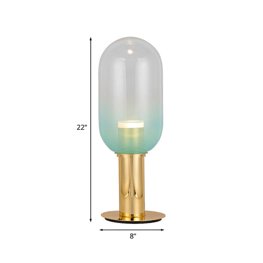 Capsule Bedroom Table Light Gradient Green Glass LED Modernist Night Lamp in Gold Clearhalo 'Lamps' 'Table Lamps' Lighting' 759008