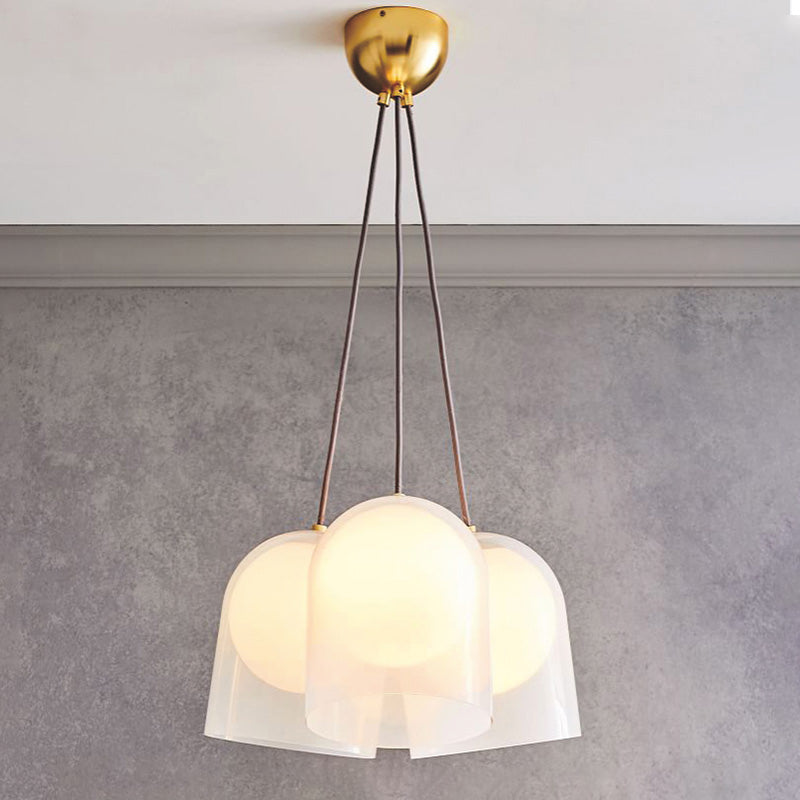 Bell Multi Pendant Light Modern White Glass 3 Lights Living Room Hanging Ceiling Lamp in Gold Clearhalo 'Ceiling Lights' 'Glass shade' 'Glass' 'Modern Pendants' 'Modern' 'Pendant Lights' 'Pendants' Lighting' 759010