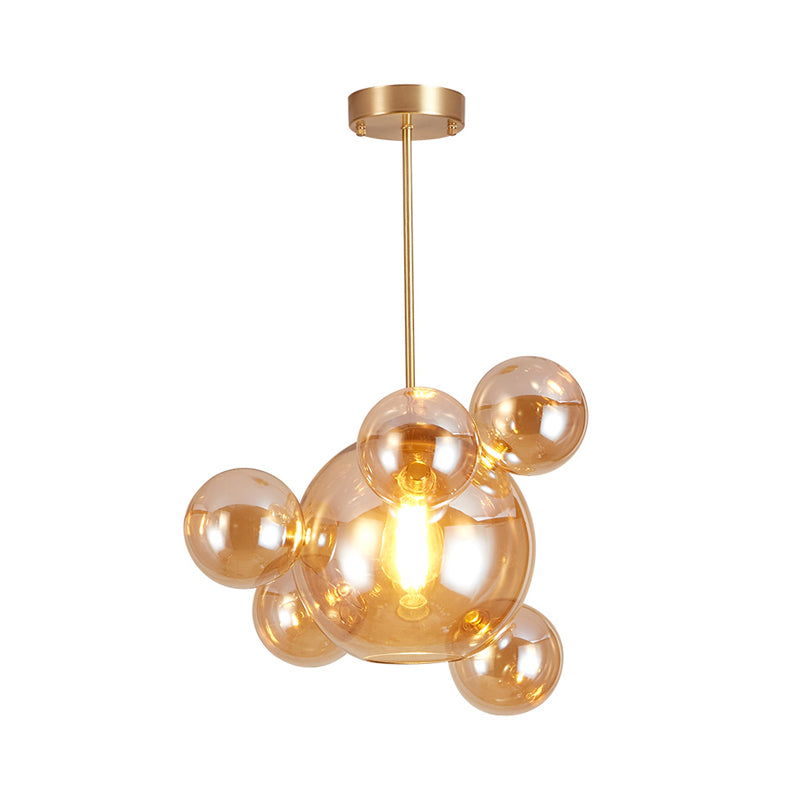 Amber Glass Bubble Shape Pendant Modernist 1 Light Hanging Lamp Kit over Dining Table Clearhalo 'Ceiling Lights' 'Close To Ceiling Lights' 'Glass shade' 'Glass' 'Modern Pendants' 'Modern' 'Pendant Lights' 'Pendants' Lighting' 759072