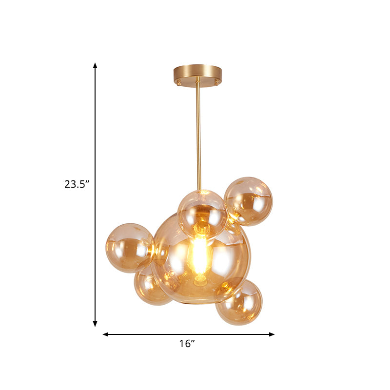 Amber Glass Bubble Shape Pendant Modernist 1 Light Hanging Lamp Kit over Dining Table Clearhalo 'Ceiling Lights' 'Close To Ceiling Lights' 'Glass shade' 'Glass' 'Modern Pendants' 'Modern' 'Pendant Lights' 'Pendants' Lighting' 759073