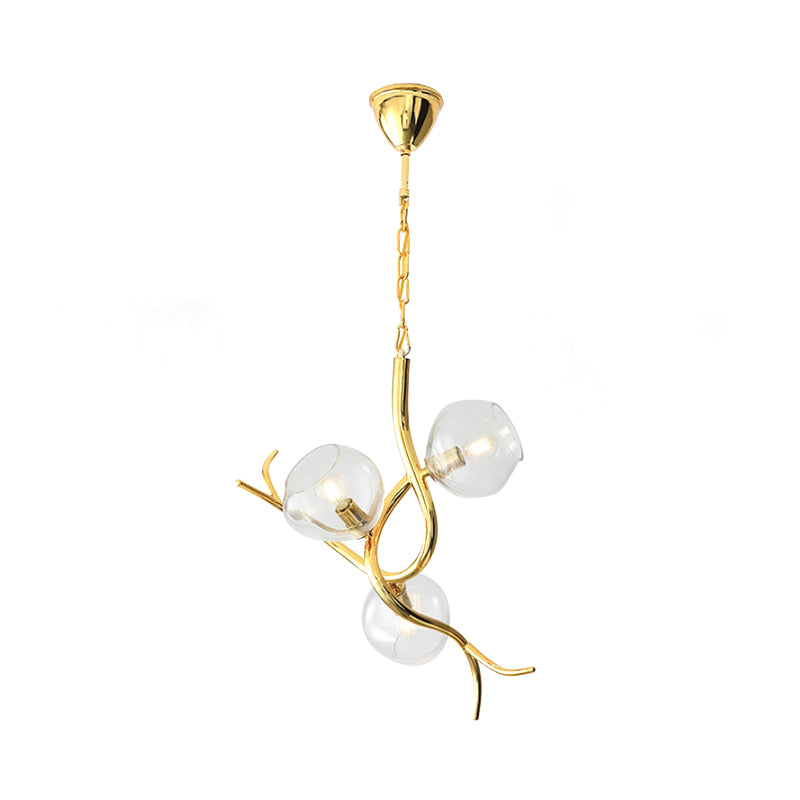 Clear Glass Branch Pendant Chandelier Modernism 3 Heads Gold Finish LED Hanging Ceiling Light Clearhalo 'Ceiling Lights' 'Chandeliers' 'Modern Chandeliers' 'Modern' Lighting' 759083