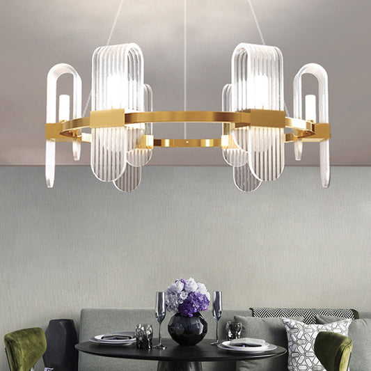 Bend Rectangle Panel Chandelier Lighting Modernist Acrylic 6-Light Gold LED Ceiling Pendant Lamp Gold Clearhalo 'Ceiling Lights' 'Chandeliers' 'Modern Chandeliers' 'Modern' Lighting' 759102