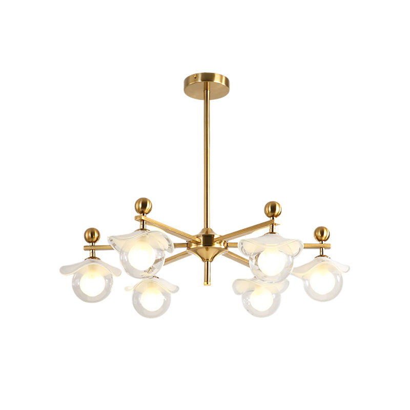 Globe Clear Glass Chandelier Pendant Light Post Modern 6-Head Gold Radial LED Suspension Lamp with Wave Cap Clearhalo 'Ceiling Lights' 'Chandeliers' 'Modern Chandeliers' 'Modern' Lighting' 759108