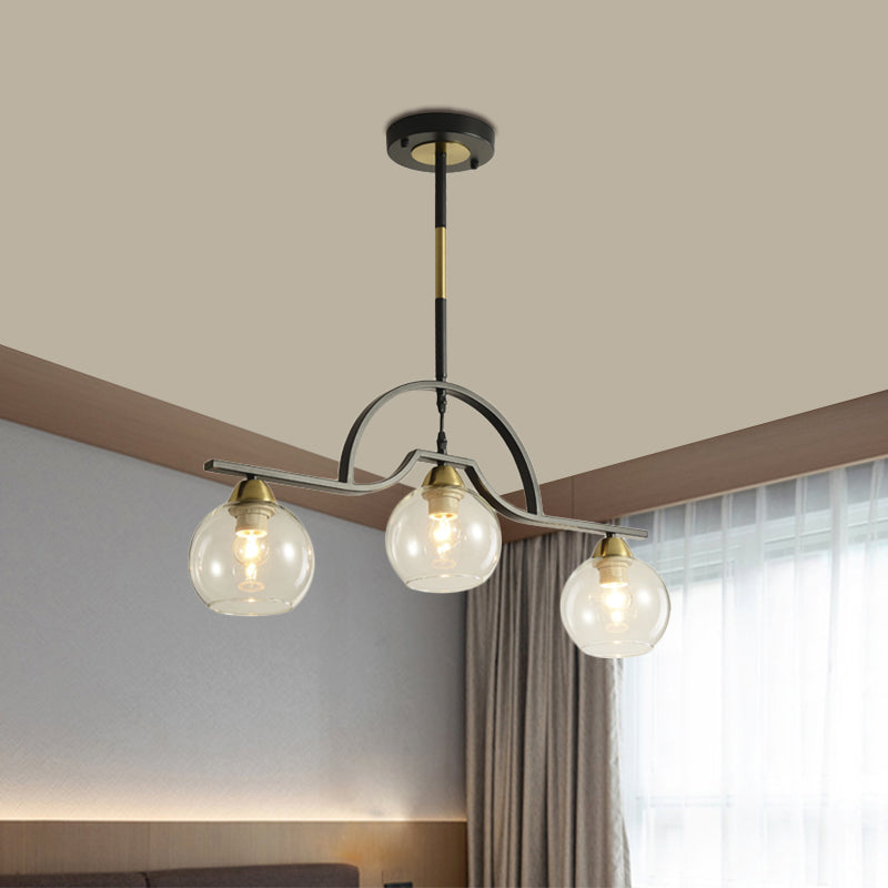 Modern 3 Bulbs Island Light Fixture Black Finish Ball Suspension Pendant Lamp with Cream/Clear Glass Shade Clearhalo 'Ceiling Lights' 'Island Lights' Lighting' 759119