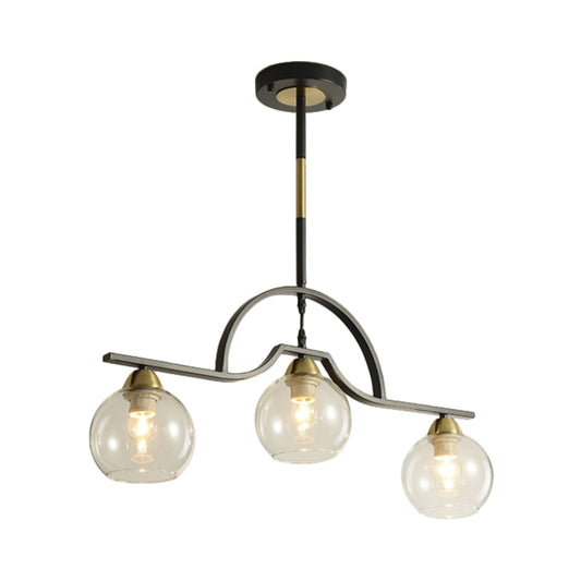 Modern 3 Bulbs Island Light Fixture Black Finish Ball Suspension Pendant Lamp with Cream/Clear Glass Shade Clearhalo 'Ceiling Lights' 'Island Lights' Lighting' 759120