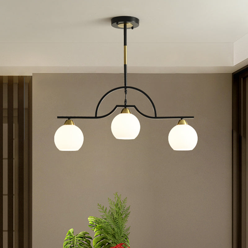 Modern 3 Bulbs Island Light Fixture Black Finish Ball Suspension Pendant Lamp with Cream/Clear Glass Shade Cream Clearhalo 'Ceiling Lights' 'Island Lights' Lighting' 759122