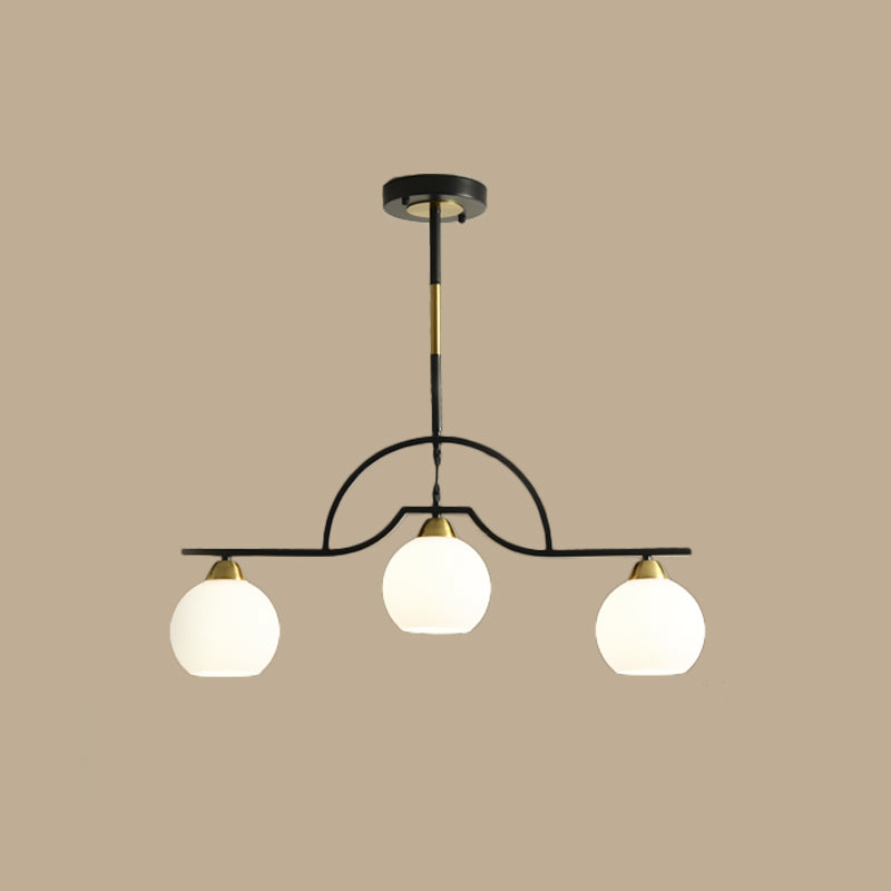 Modern 3 Bulbs Island Light Fixture Black Finish Ball Suspension Pendant Lamp with Cream/Clear Glass Shade Clearhalo 'Ceiling Lights' 'Island Lights' Lighting' 759125