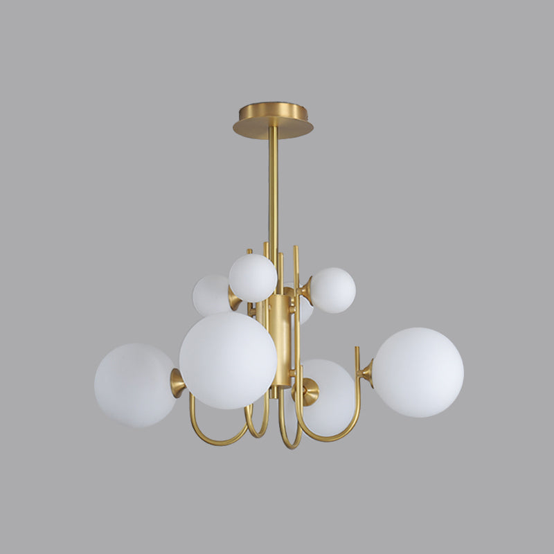 Frosted White Glass Sphere Pendant Light Designer 8 Heads Hanging Chandelier in Brass Clearhalo 'Ceiling Lights' 'Chandeliers' 'Modern Chandeliers' 'Modern' Lighting' 759128