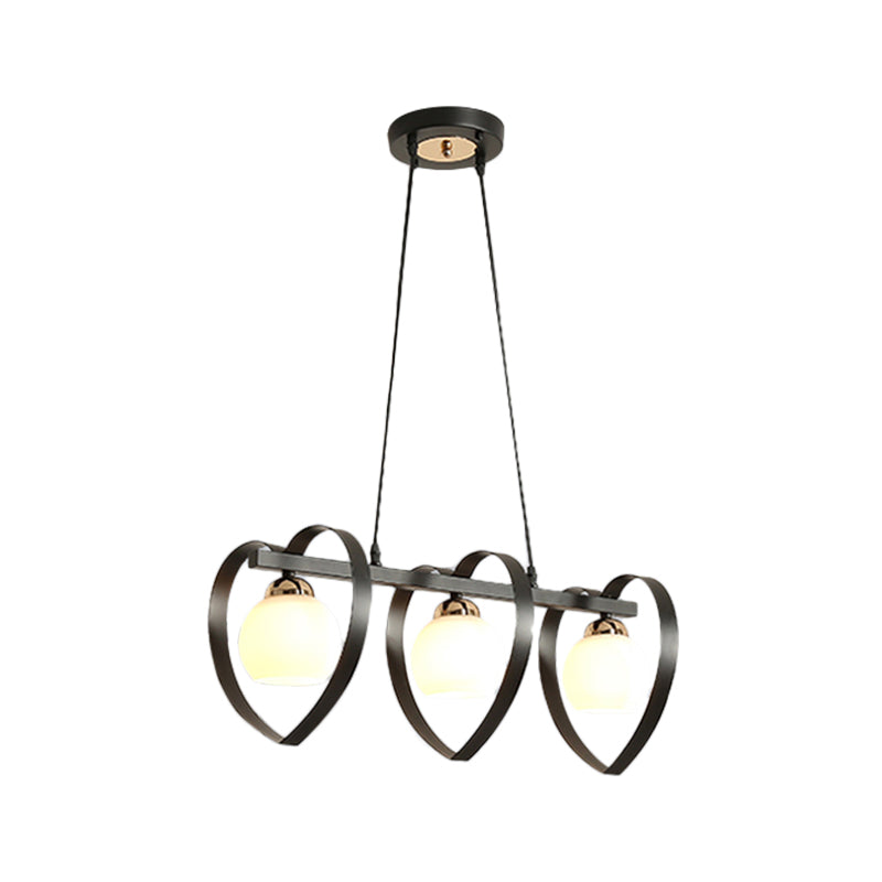 Opal Glass Global Island Lighting Contemporary 3/4 Lights White/Black Hanging Ceiling Lamp with Loving Heart Frame Clearhalo 'Ceiling Lights' 'Glass shade' 'Glass' 'Island Lights' Lighting' 759132