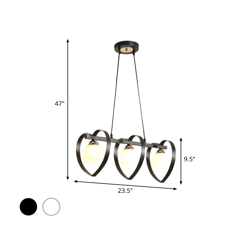 Opal Glass Global Island Lighting Contemporary 3/4 Lights White/Black Hanging Ceiling Lamp with Loving Heart Frame Clearhalo 'Ceiling Lights' 'Glass shade' 'Glass' 'Island Lights' Lighting' 759133